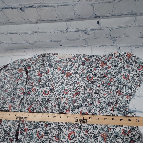 Loft Large Floral Ruffle Sleeve Button Up Top Prairie Cottagecore Office Casual - Picture 10 of 10